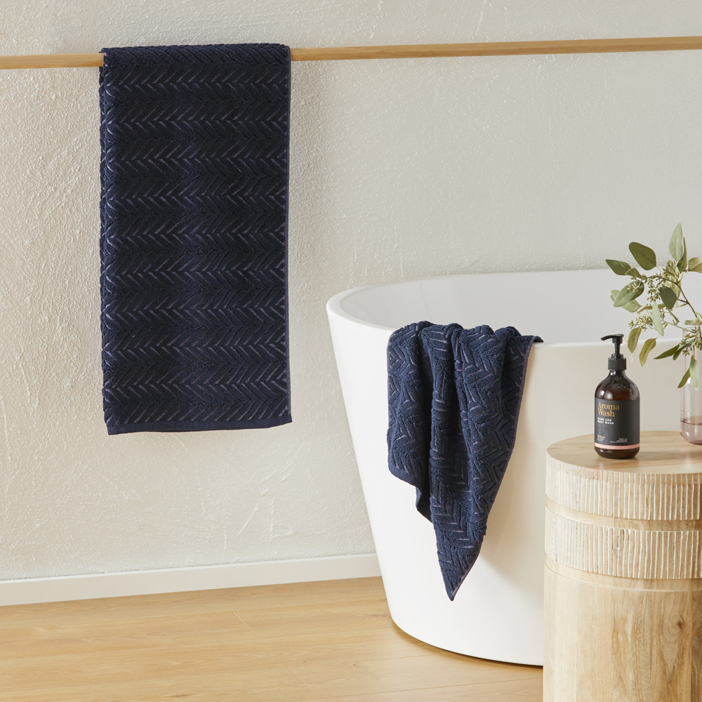 Mimosa Navy Marle Textured Towel Range Adairs