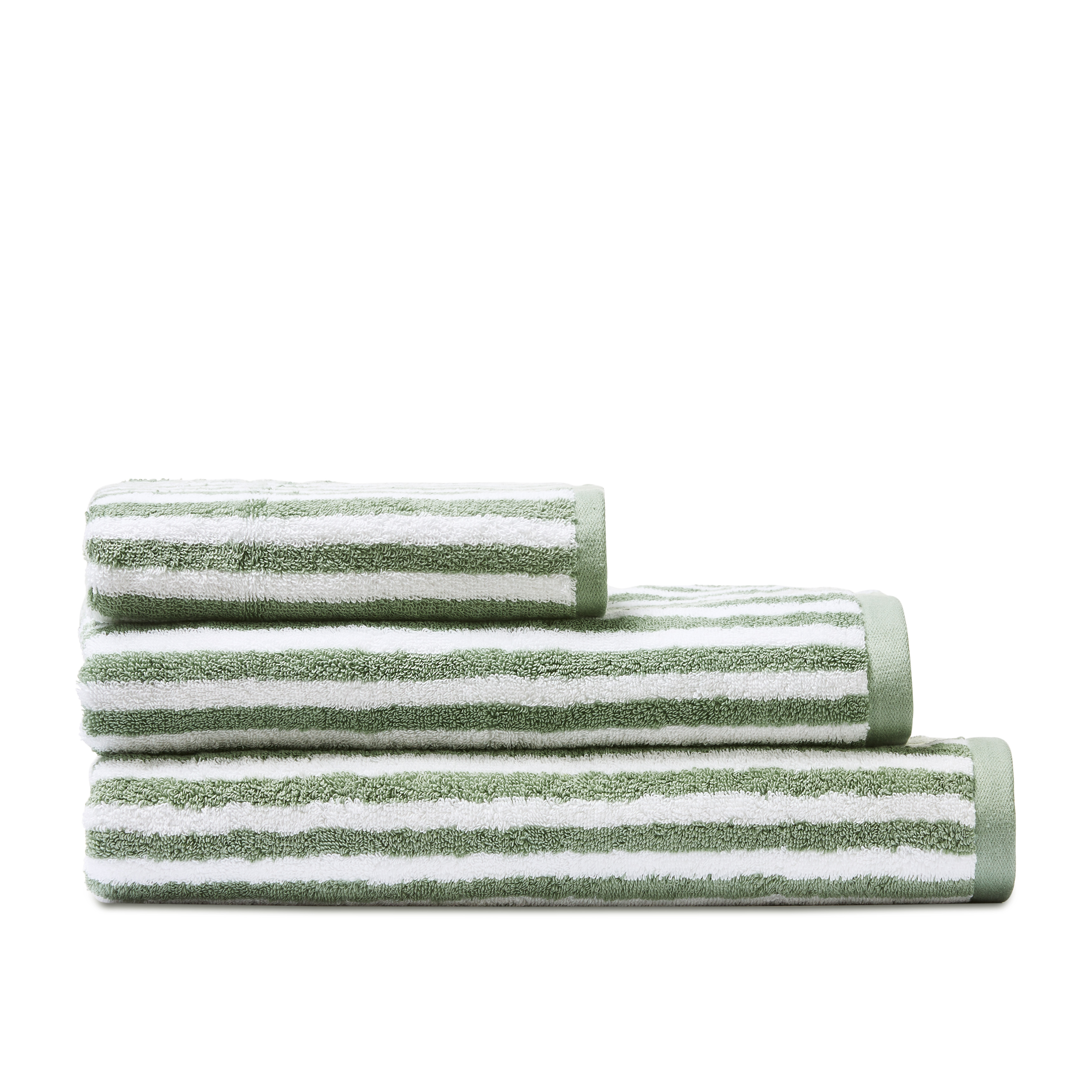 Green and white striped towels sale