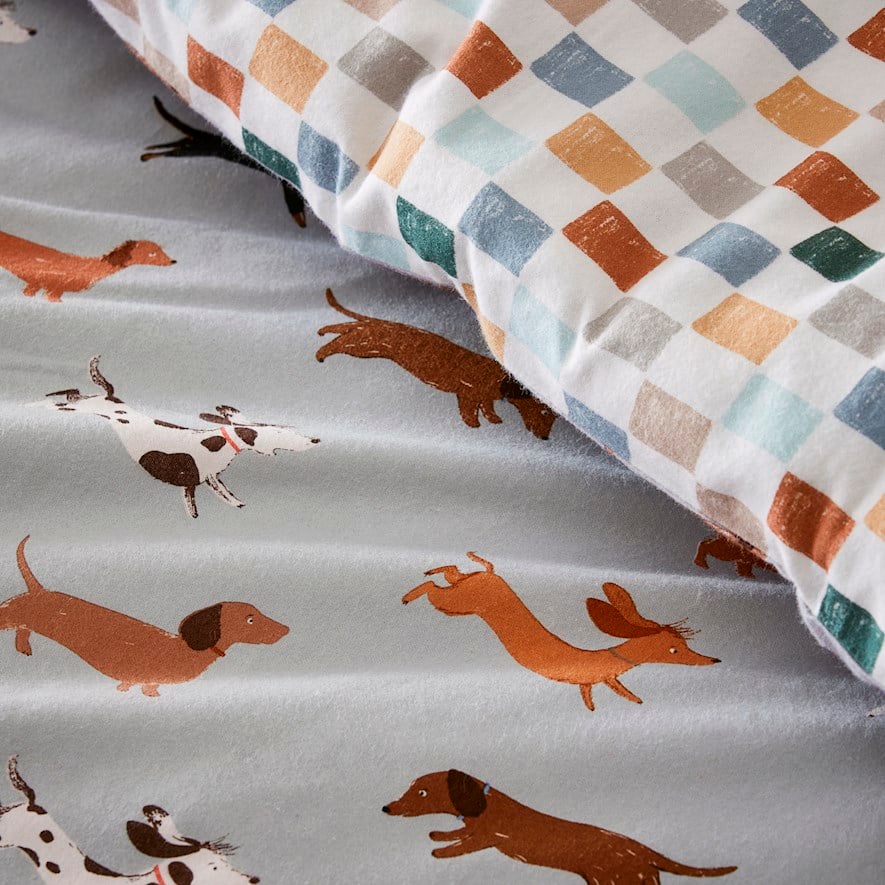 Printed Silver Dachshund Flannelette Quilt Cover Set Pillowcases Adairs