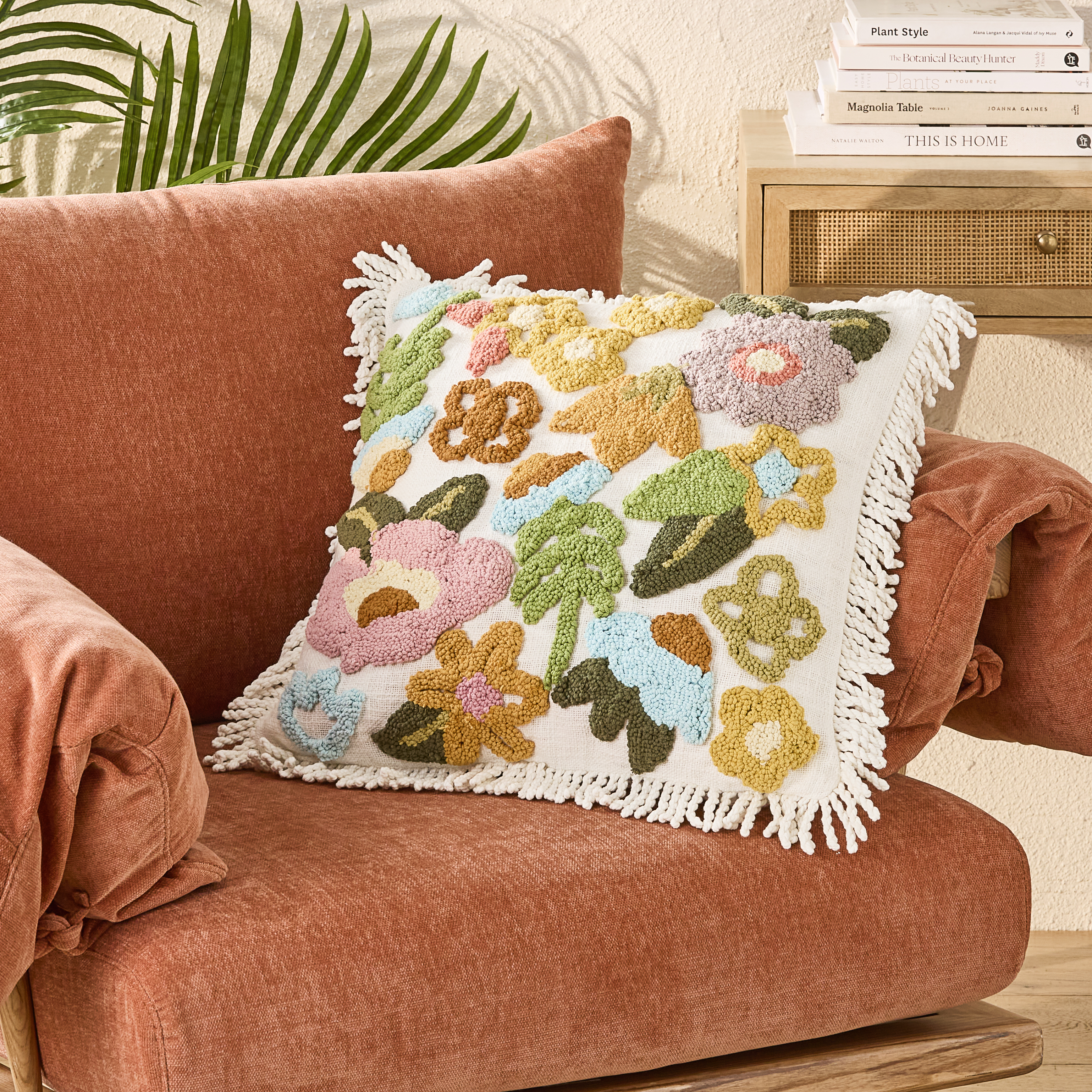 Charli Floral Natural Tufted Cushion, Homewares