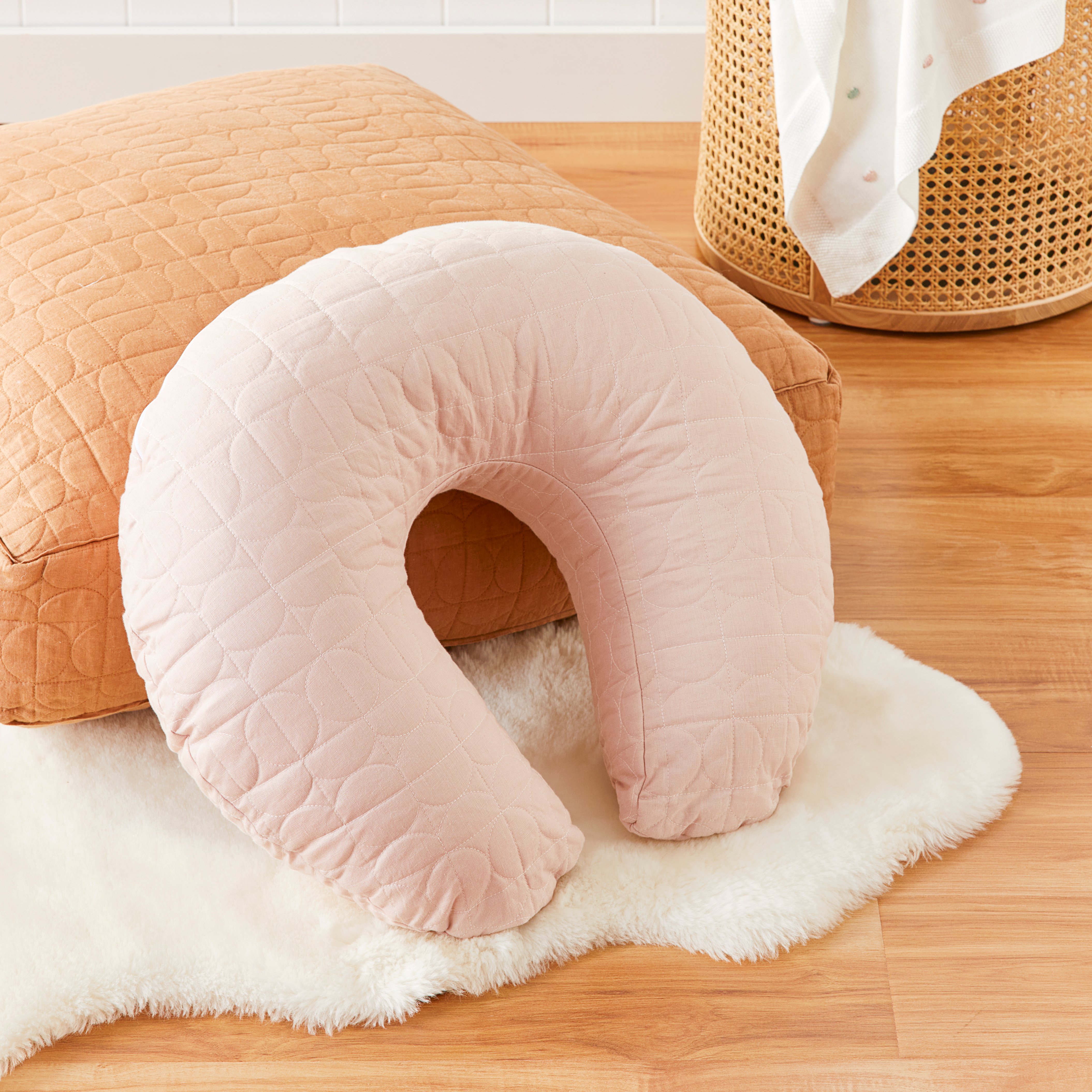 Adairs Baby Vintage Washed Nude Pink Nursing Pillow Cover