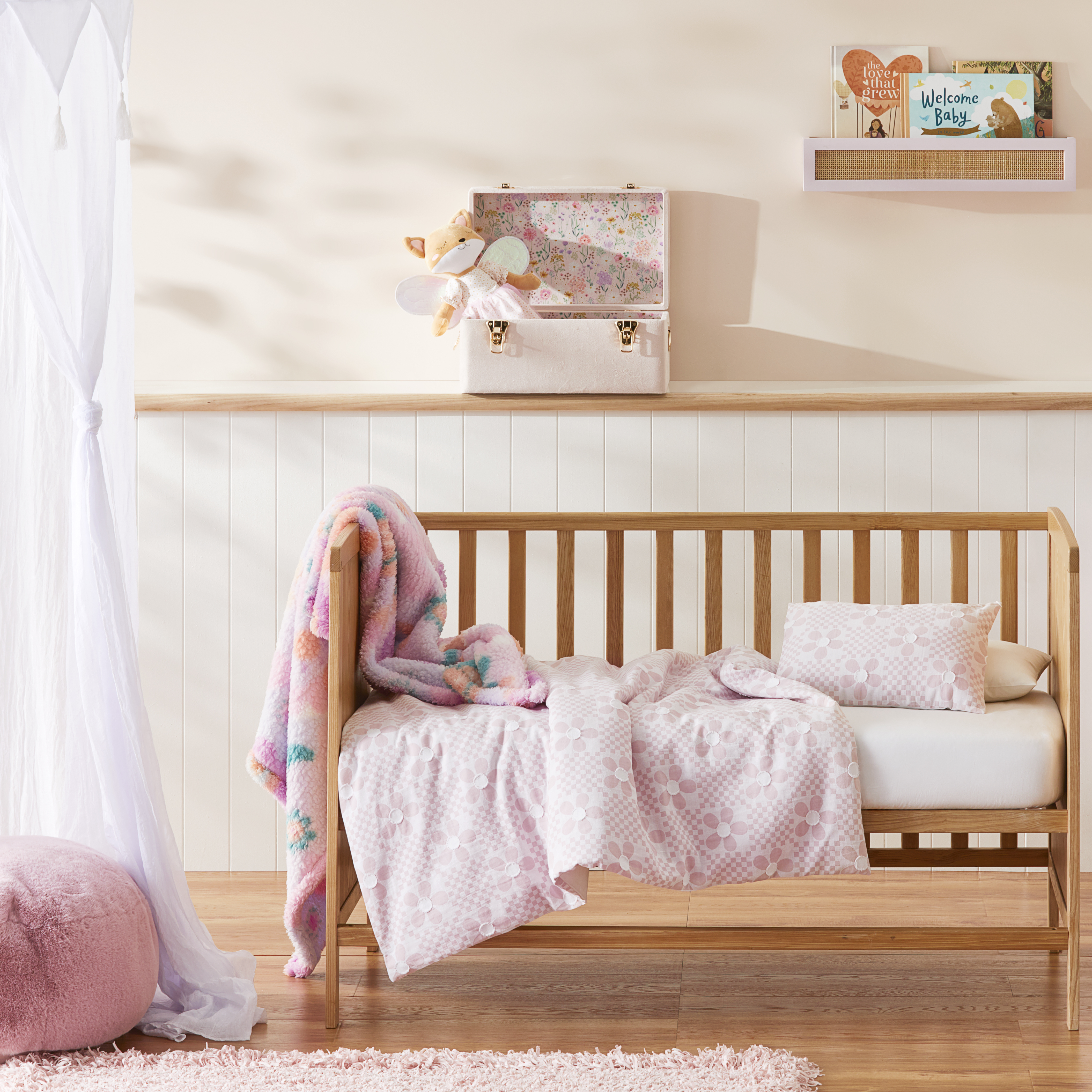 Pink cot bed clearance bedding