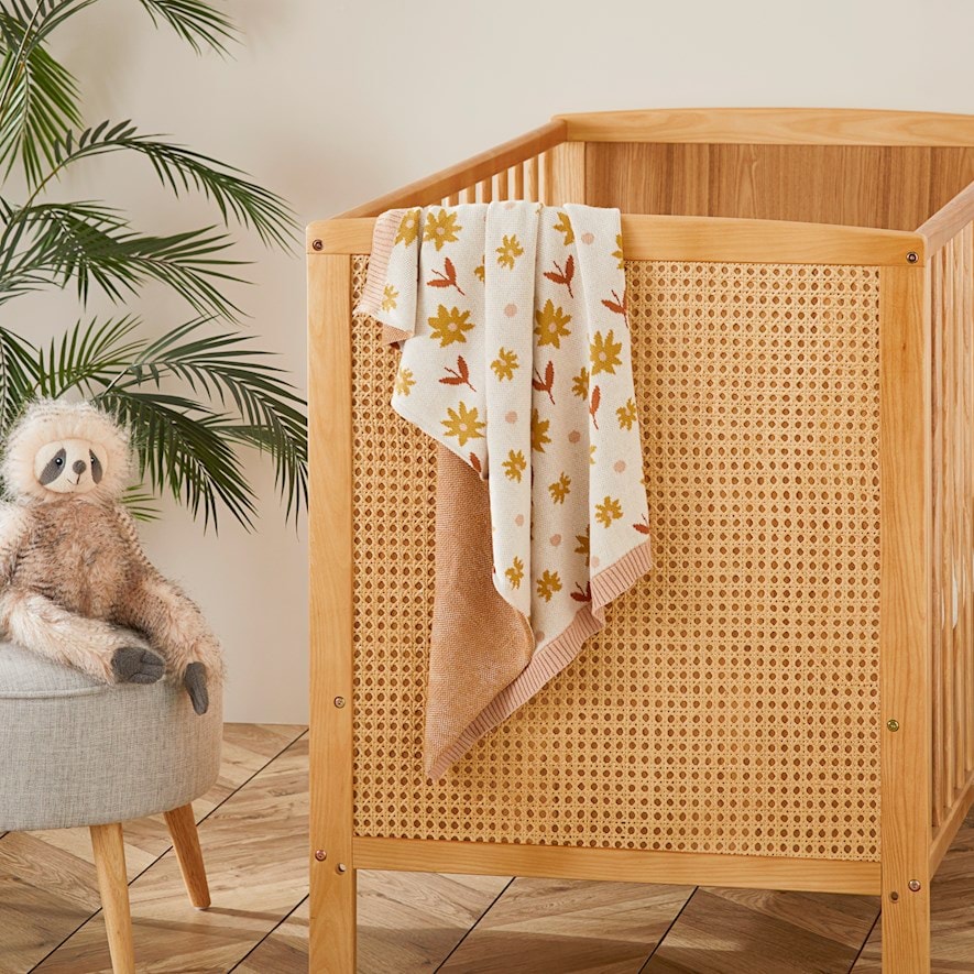 Adairs Baby Novelty Organic Ochre Floral Cotton Baby Blanket