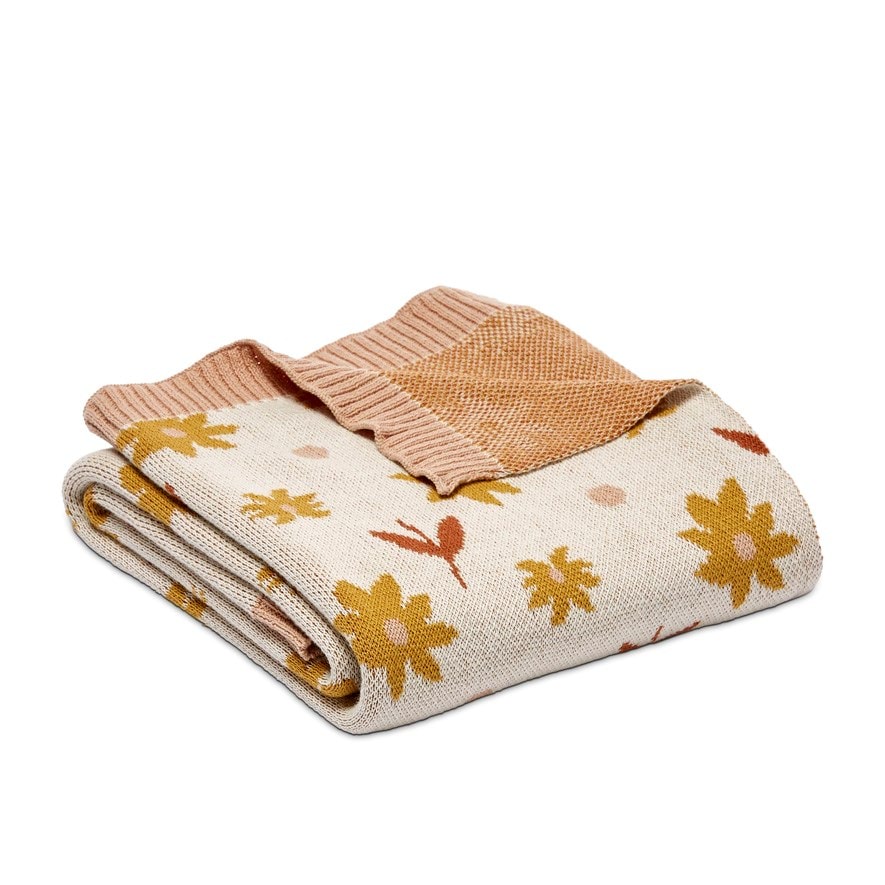 Adairs Baby Novelty Organic Ochre Floral Cotton Baby Blanket