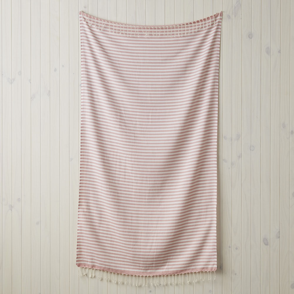 European Pink White Stripe Turkish Peshtemal Beach Towel Adairs