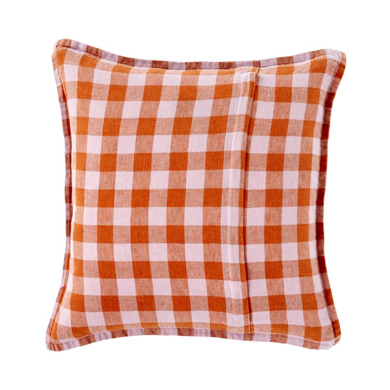 Belgian Check Vintage Washed Linen Lilac & Ginger Check Cushion
