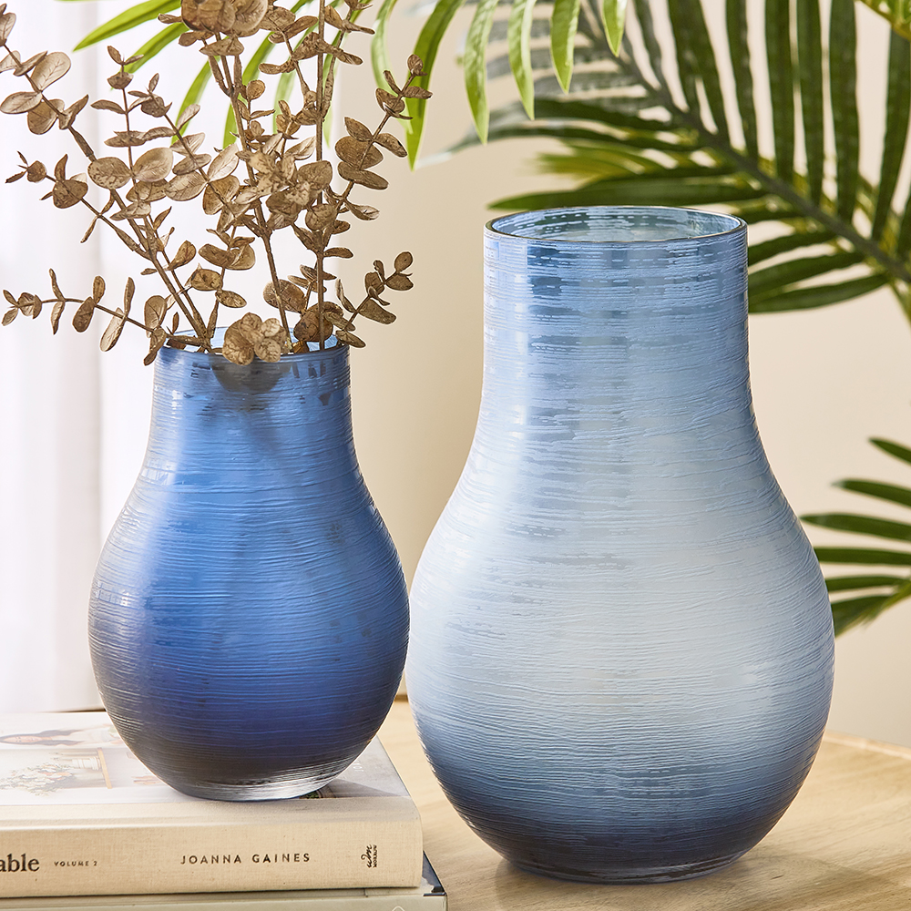 Vase Large Floor Brushed Stripes Design Ceramic Flower Handmade