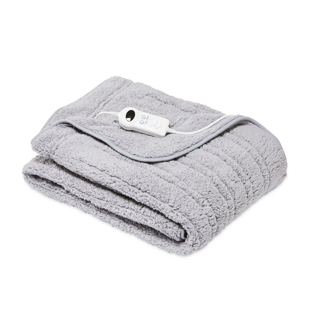 Gainsborough Sherpa Ash Grey Heated Blanket Homewares Adairs