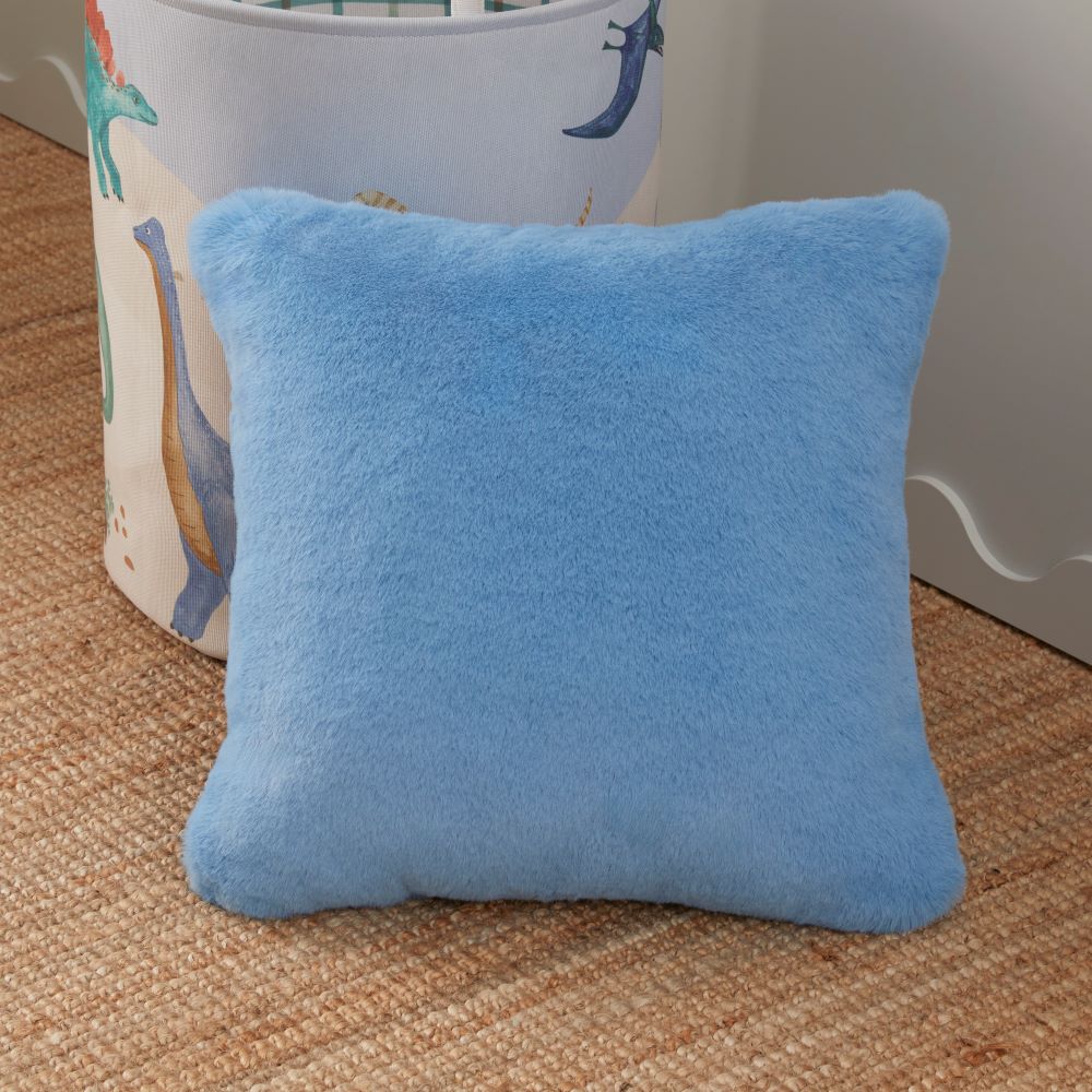 Adairs Kids Frankie Blue Chambray Faux Fur Cushion Adairs