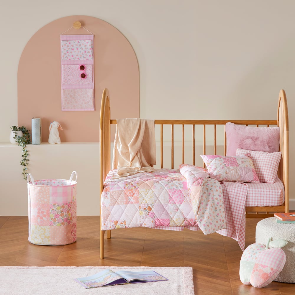 Adairs Kids Nola Patchwork Pink Quilted Cot Quilt Cover Set Adairs