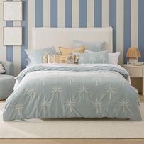 Byron Palm Blue Embroidered Quilt Cover Separates