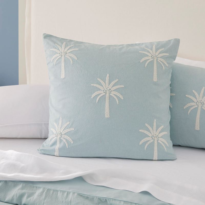 Byron Palm Blue Embroidered Pillowcases