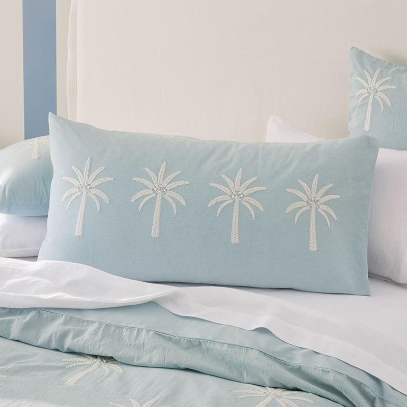 Byron Palm Blue Embroidered Pillowcases