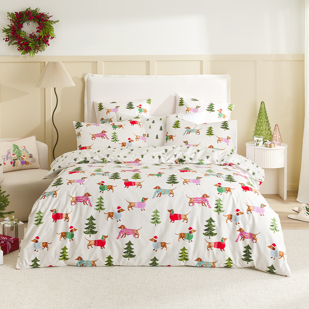 Christmas Dachshund White Quilt Cover Set Separates Adairs