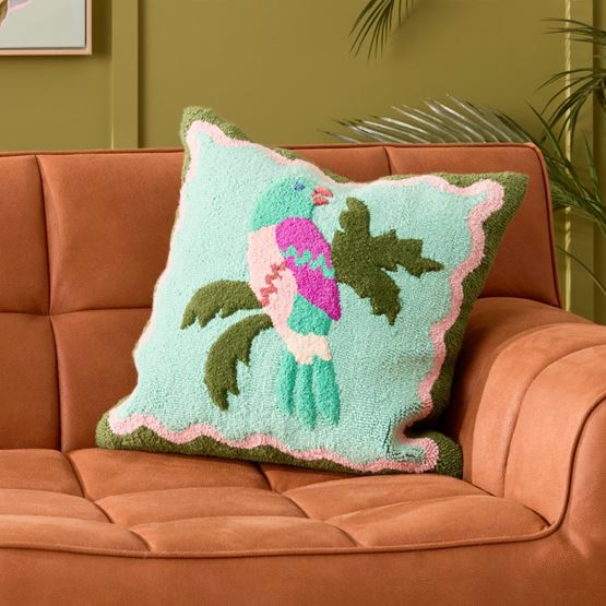 Tropical Bird Green Cushion