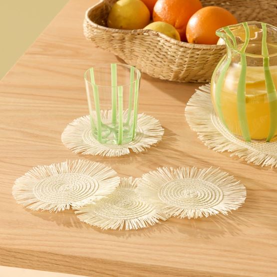 Fringe Off-White Woven Coasters Pack of 4