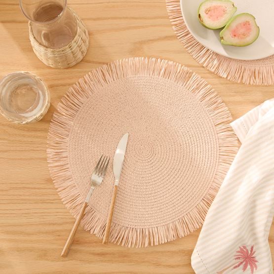 Fringe Pink Woven Placemat Pack of 2