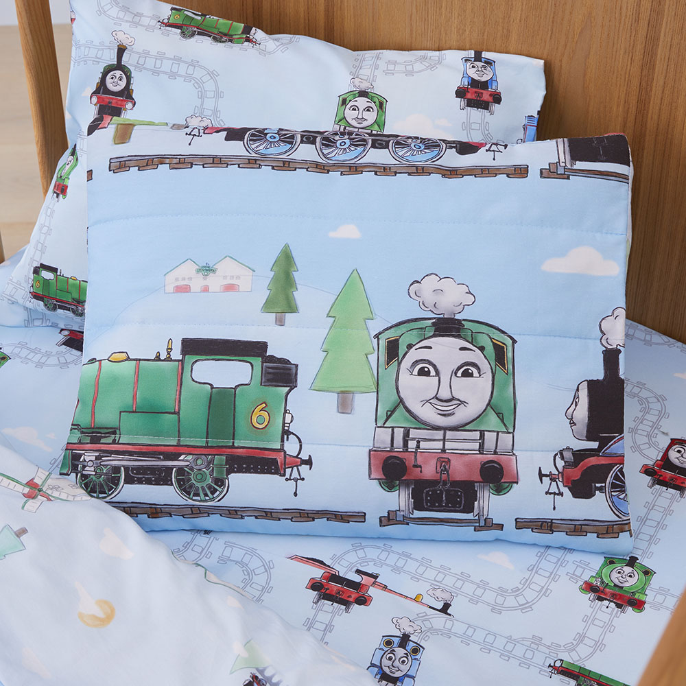 Adairs Kids Mattel Thomas The Tank Engine Blue Cot Quilted Quilt Cover Set Adairs