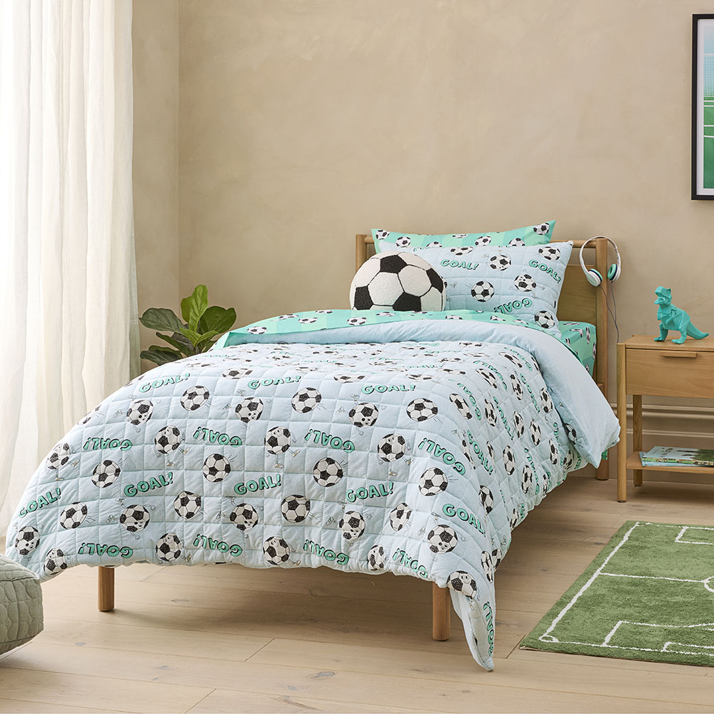 Adairs Kids - Shoot For Your Goals Green Jersey Marle Quilted Quilt ...