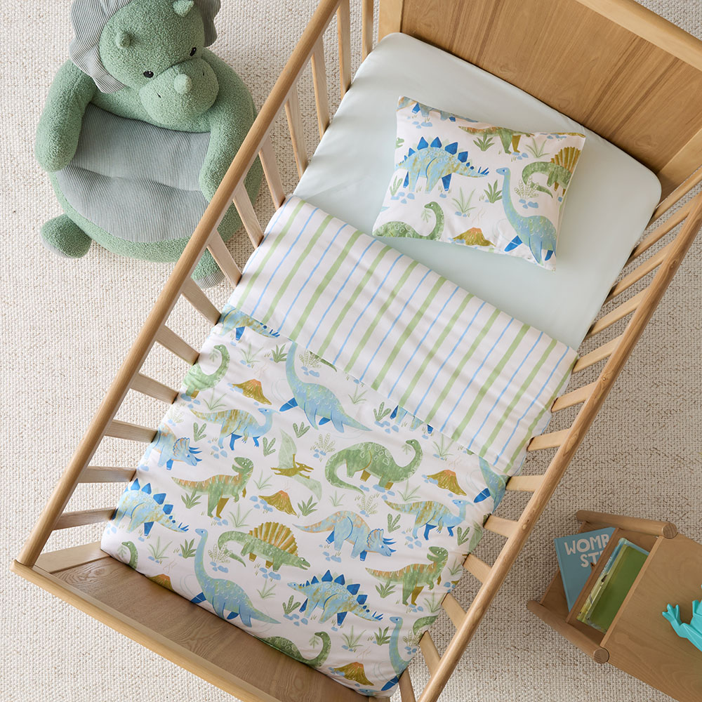 Adairs Kids Dinosaur Habitat White Cot Quilt Cover Set Adairs