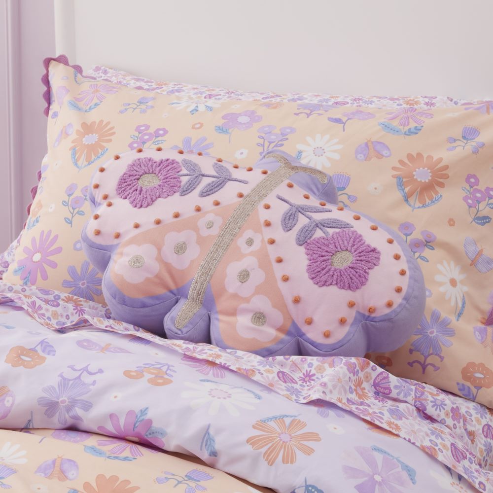 Adairs Kids Marni Butterfly Purple Textured Cotton Cushion Adairs