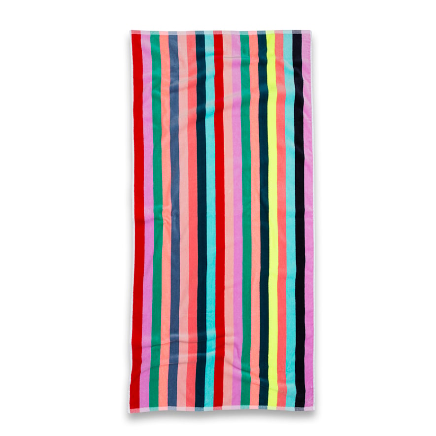 Velour Beach Towels Rainbow Stripe S17 | Adairs