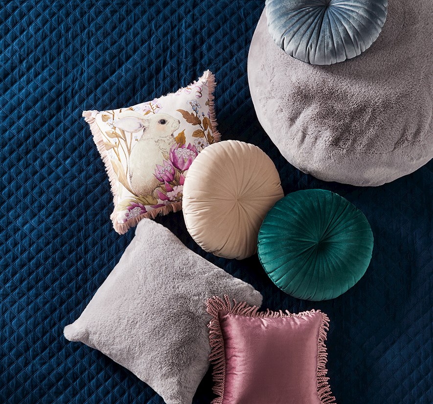 Raspberry store velvet cushions