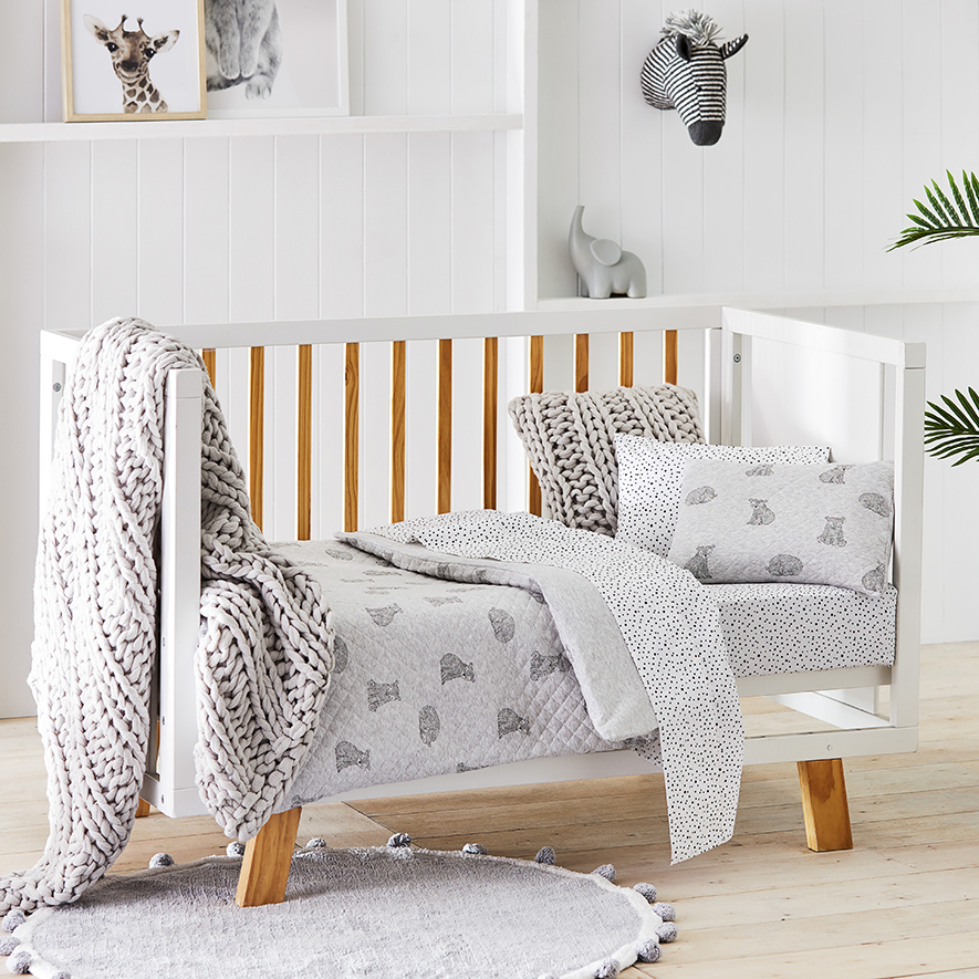 Little Bear Quilted Bedlinen Cot Marle Grey Adairs