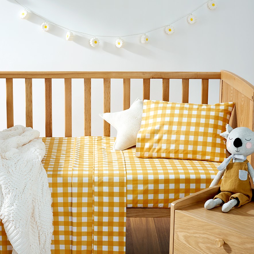 Harlequin Check Mustard Organic Cotton Cot Sheet Set Adairs