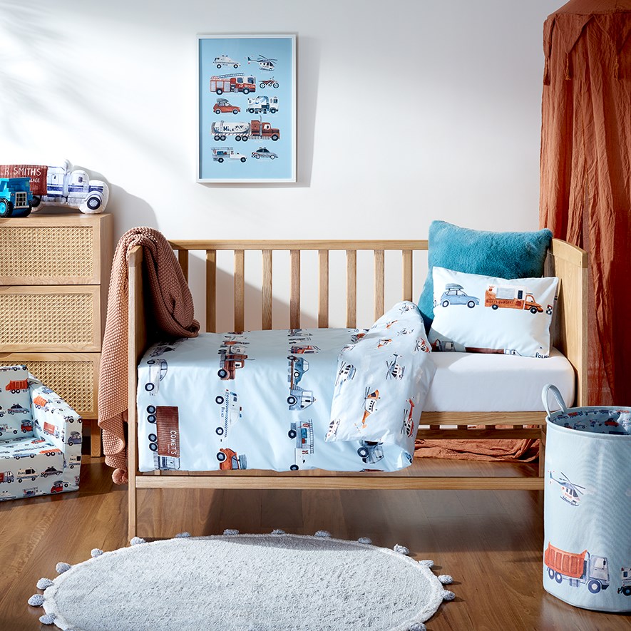 Gridlock Blue Cot Quilt Cover Set Adairs