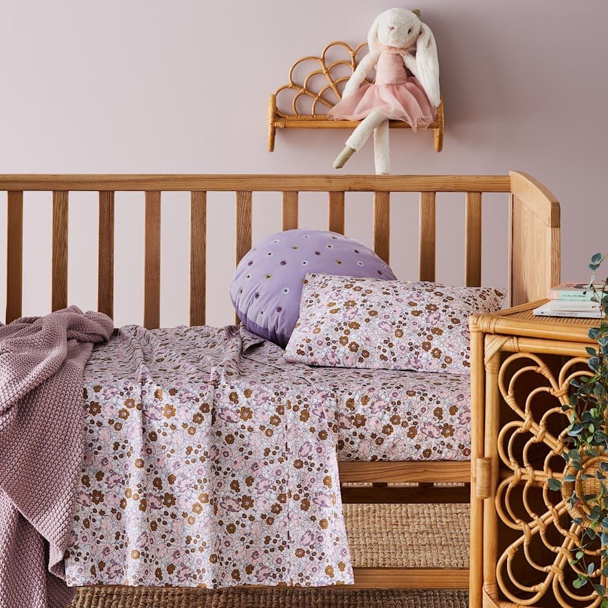 Botanica Floral Lilac Cot Sheet Set Adairs