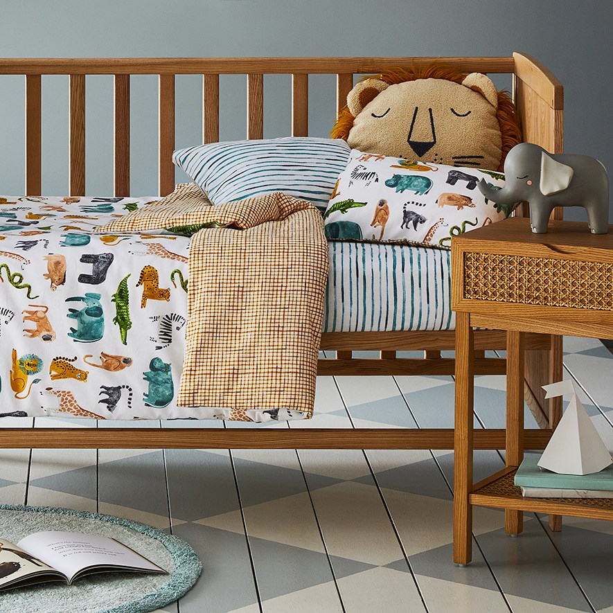 Jungle Friends Multi Flannelette Cot Quilt Cover Set Adairs