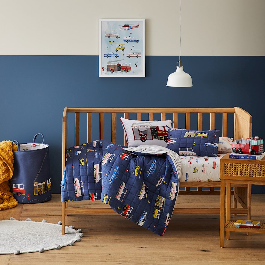 Rescue Squad Quilted Navy Cot Quilt Cover Set Adairs