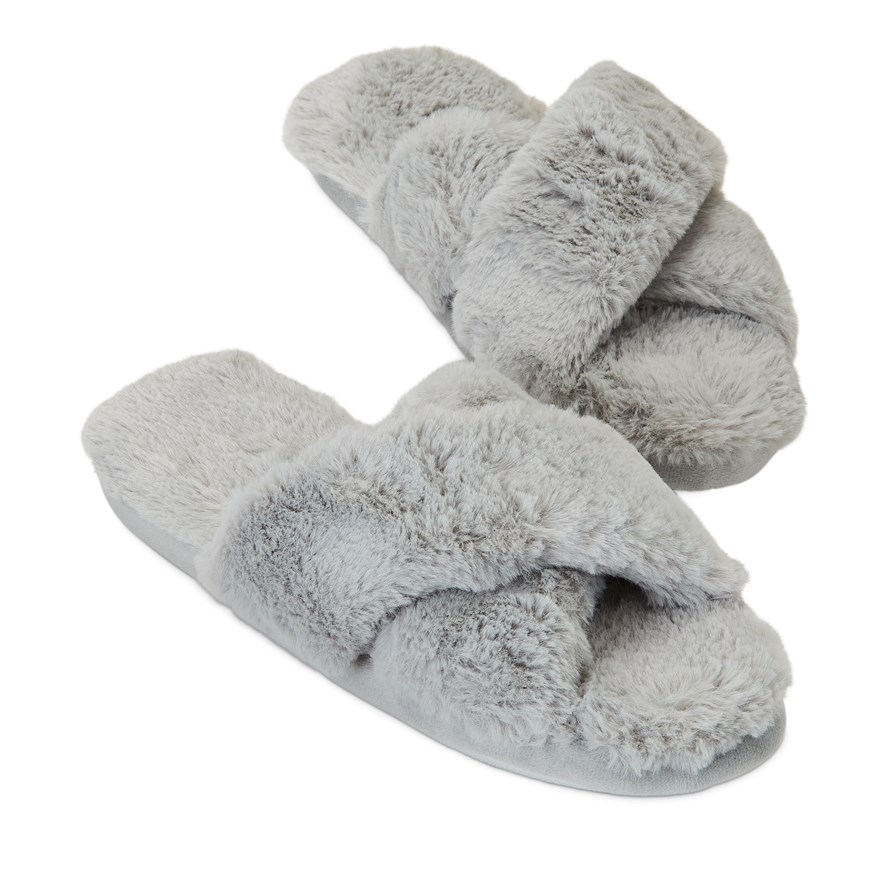 Crossover Fur Slippers Grey Adairs