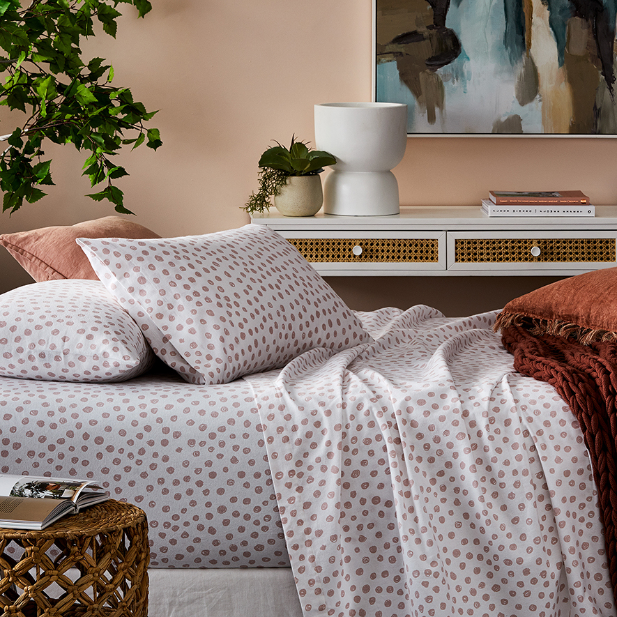 Printed Flannelette Pink Spot Sheet Set | Adairs