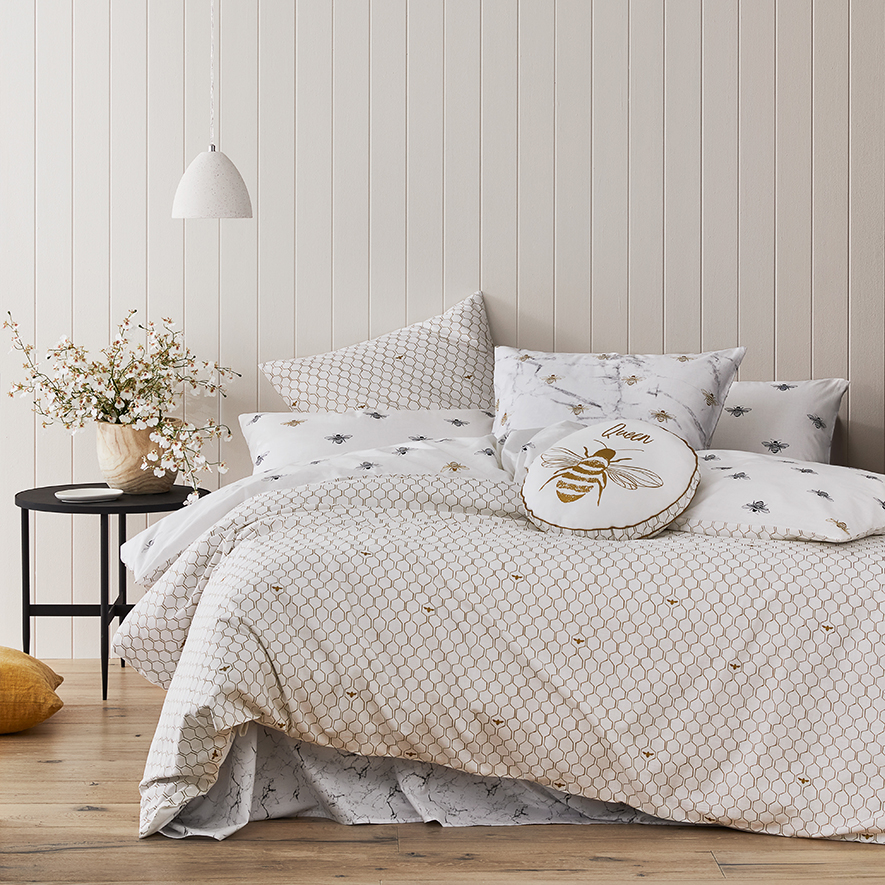 Queen Bee White Quilt Cover Set Adairs