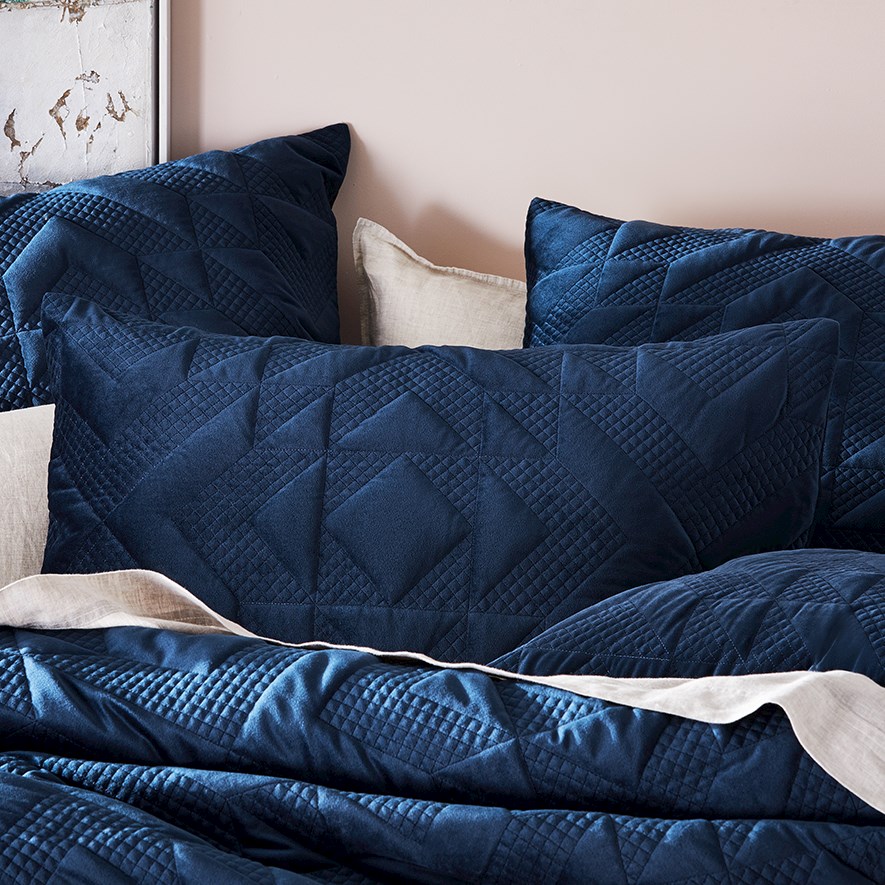 Gemini Velvet Navy Quilted Quilt Cover Separates | Adairs