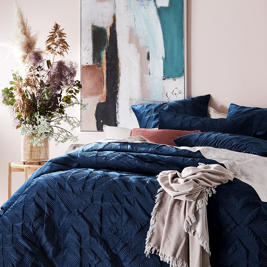 Gemini Velvet Navy Quilted Quilt Cover Separates | Adairs