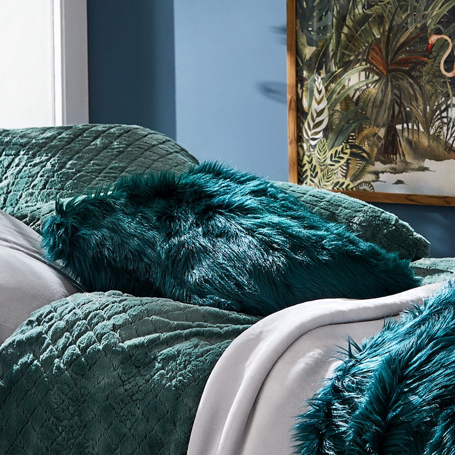 Teal discount fur cushions