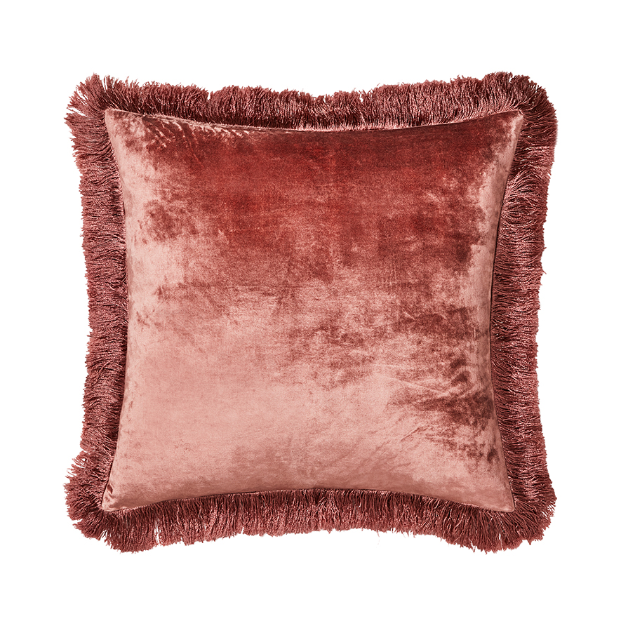 Evelyn Velvet Fringed Cushion Burnt Blush Adairs