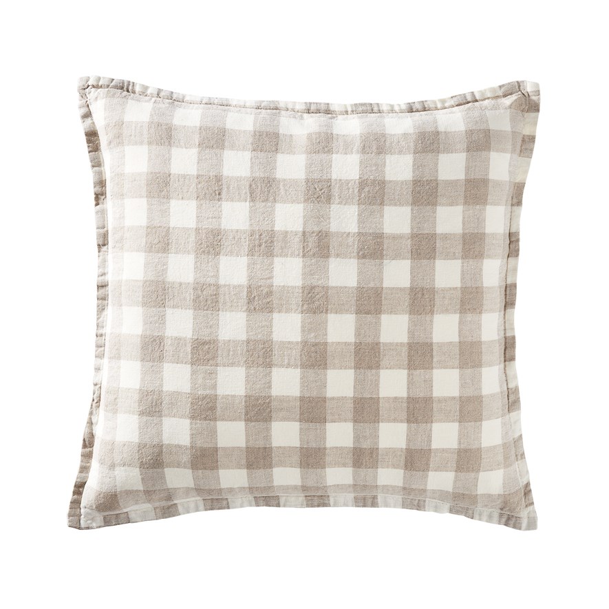 Home Republic - Belgian Check White/Linen Vintage Washed Linen Cushion ...