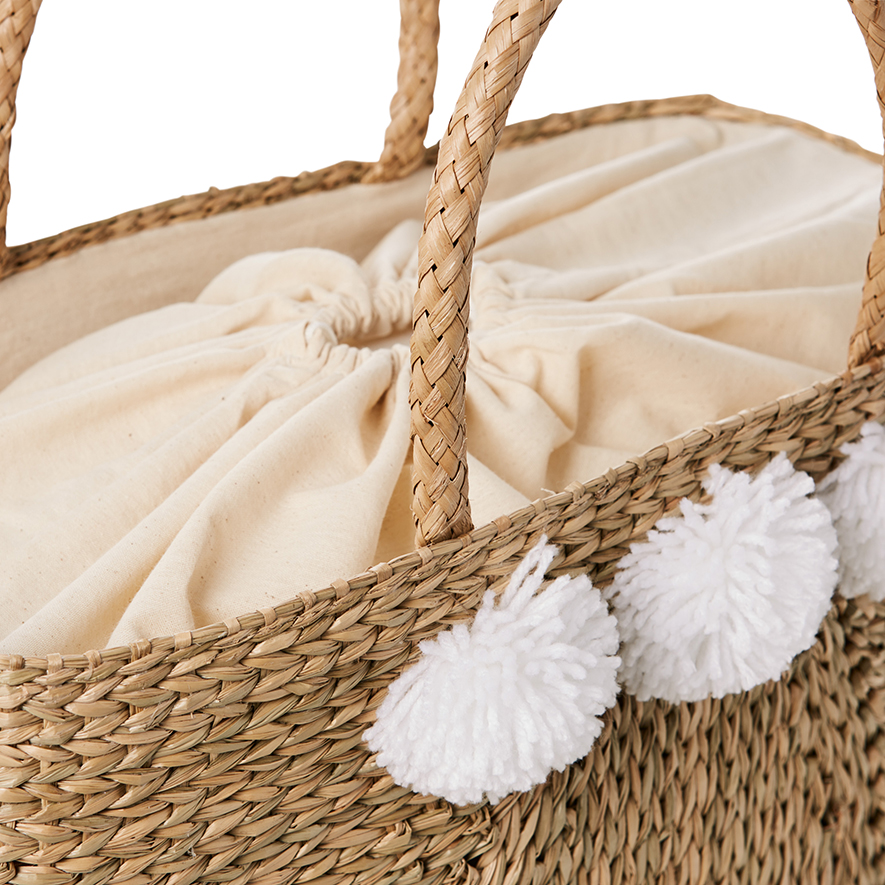 Home Republic Seagrass Beach Bag S18 One Size Pom Poms Adairs