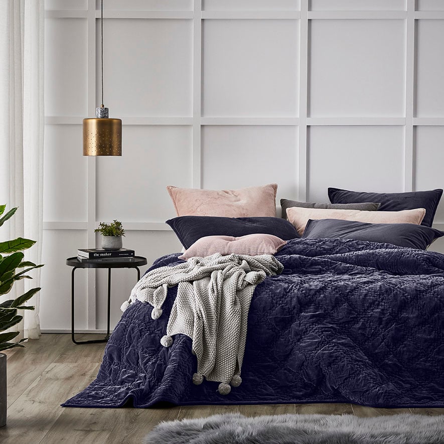 Cotton Velvet Coverlet Navy | Adairs