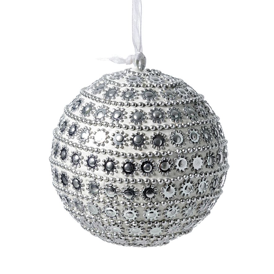 Striped Daisy Bauble Silver Ball | Adairs